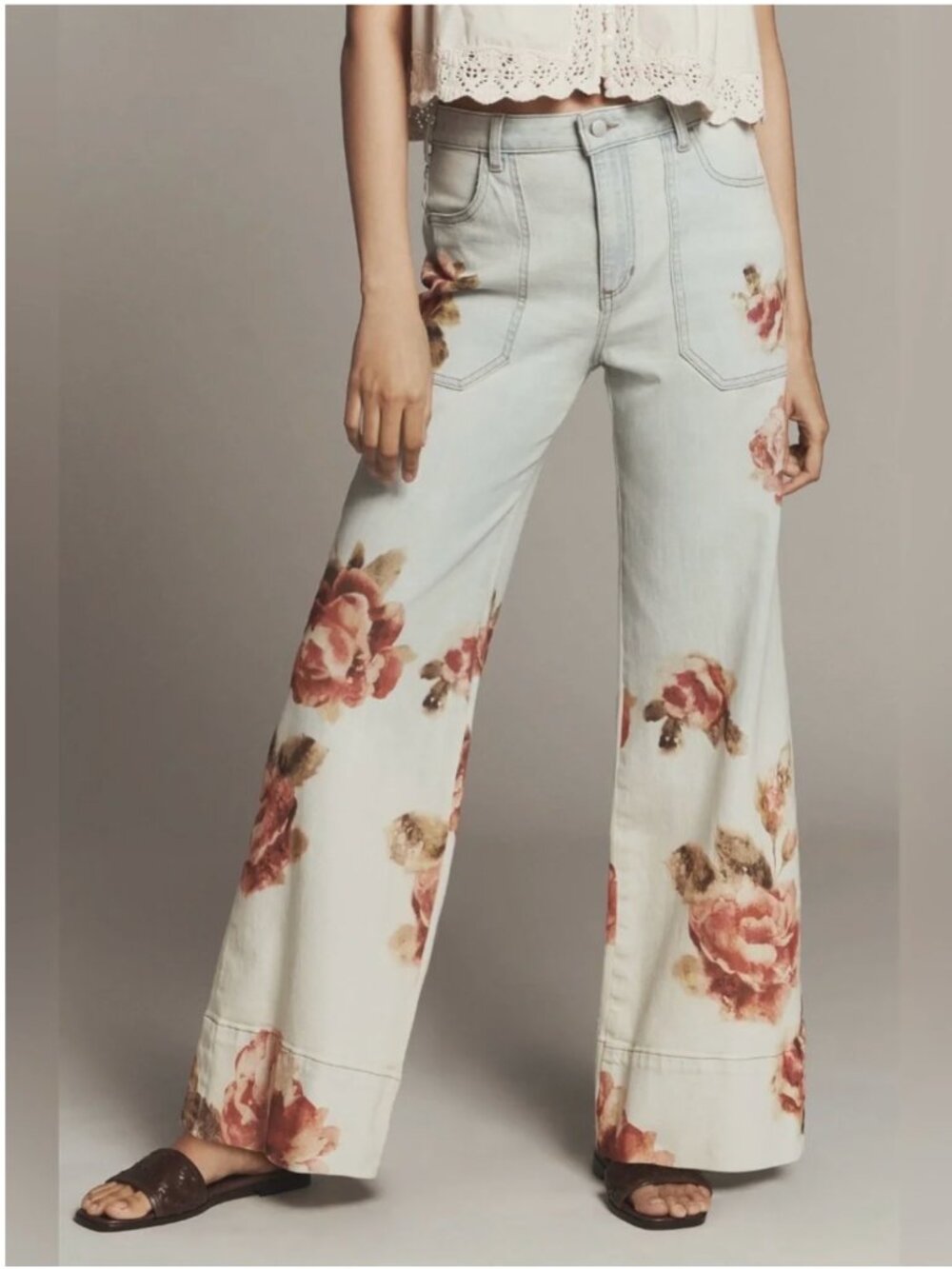 Anthropologie Pilcro Rylan Floral Relaxed High-Rise Flare Jeans